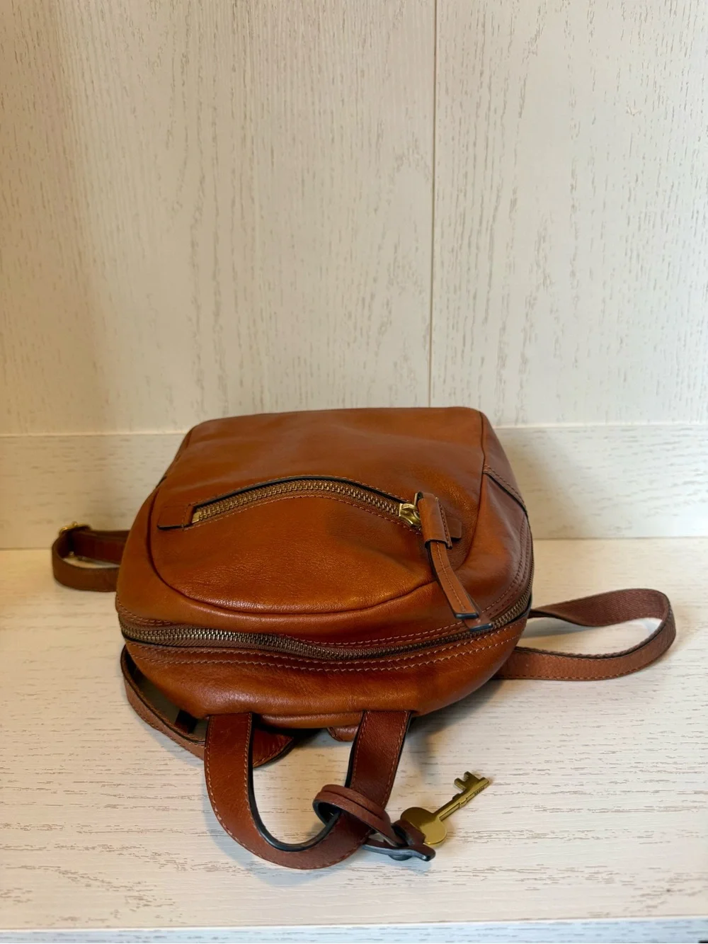 Fossil Cognac Leather Megan Mini Backpack